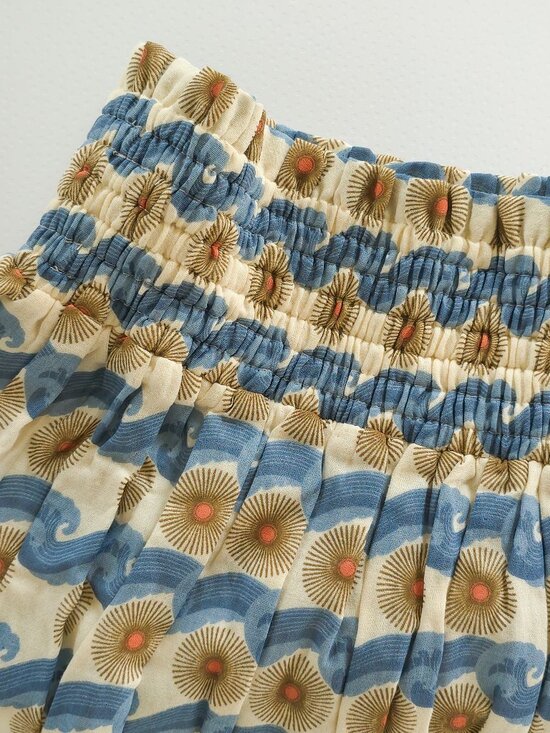 kate quinn Dresses & Skirts - Kate Quinn Women's Ocean Sun Shirred Skirt 100% Organic Cotton Gauze KQ